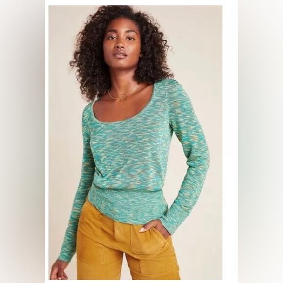 Anthropologie Sweaters - Anthropologie M scoop neck Kendra forest green pullover sweater tight knit top